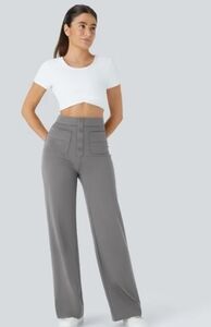 NWT Halara High Waisted Button Multiple Pockets Straight Leg Casual Pants Size L